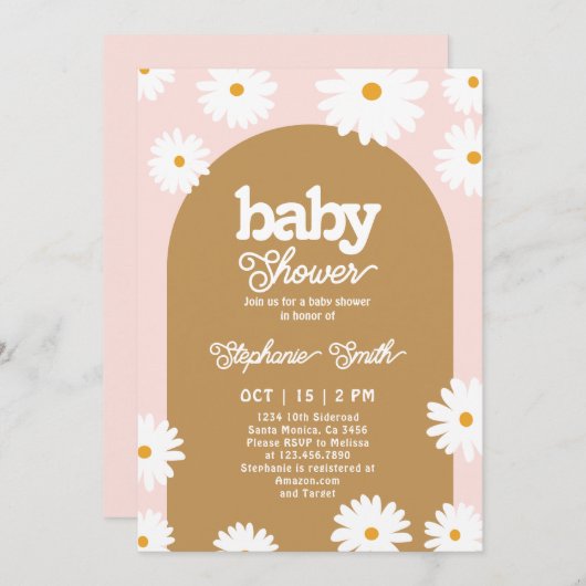 Invitation Baby shower Daisy Retro (Devant / Derrière)