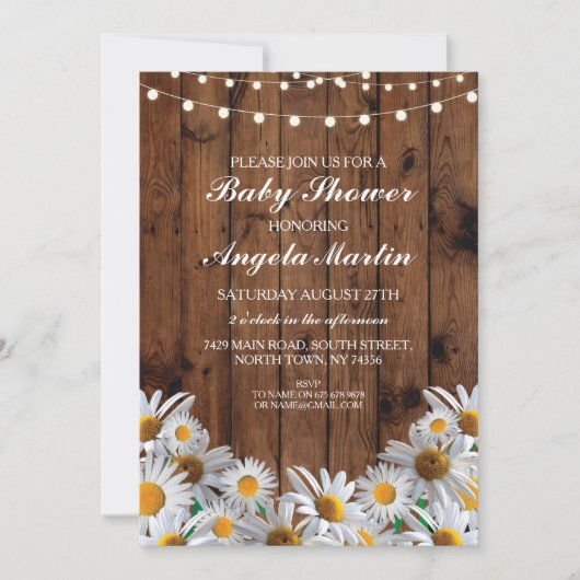 Invitation Baby shower Daisy Wood Lumières rustiques Invitati (Devant)
