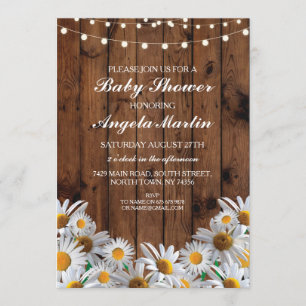 Invitation Baby shower Daisy Wood Lumières rustiques Invitati