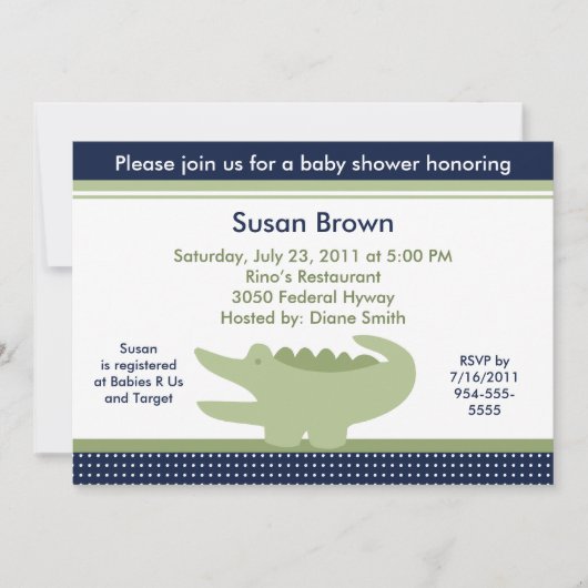 Invitation Baby shower d'alligator mignonne (Devant)