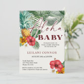 Invitation Baby shower d'Aloha à ananas hawaïen tropical (Debout devant)
