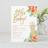 Invitation Baby shower d'Aloha floral tropicale à ananas (Debout devant)