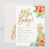 Invitation Baby shower d'Aloha floral tropicale à ananas (Devant / Derrière)