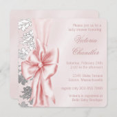 Invitation Baby shower Damas rose et gris (Devant / Derrière)