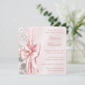 Invitation Baby shower Damas rose et gris (Debout devant)