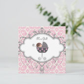 Invitation Baby shower Damas rose et gris (Debout devant)
