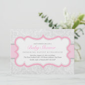 Invitation Baby shower Damas rose et gris élégant (Debout devant)