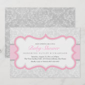 Invitation Baby shower Damas rose et gris élégant (Devant / Derrière)