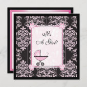 Invitation Baby shower Damas rose et noir (Devant / Derrière)