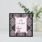 Invitation Baby shower Damas rose et noir (Debout devant)
