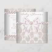 Invitation Baby Shower Damask Perle Rose (Devant / Derrière)