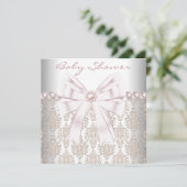 Invitation Baby Shower Damask Perle Rose (Debout devant)