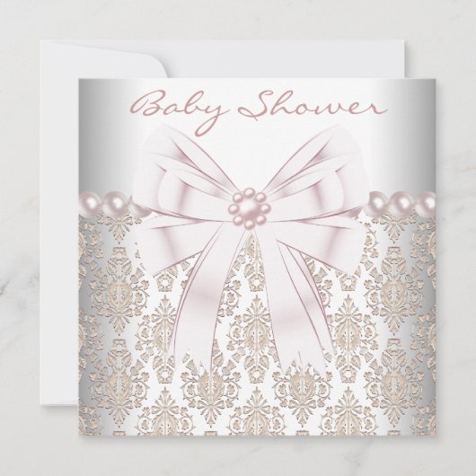 Invitation Baby Shower Damask Perle Rose (Devant)