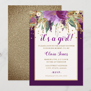 Invitation Baby shower d'Améthyste Floral Violet