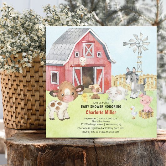 Invitation Baby shower d'amis de Cute Barnyard