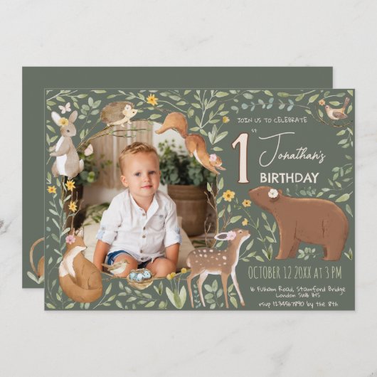 Invitation Baby shower d'amis de la forêt (Devant / Derrière)