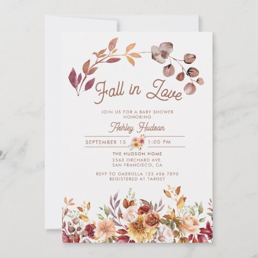 Invitation Baby shower d'amour de la chute florale (Devant)