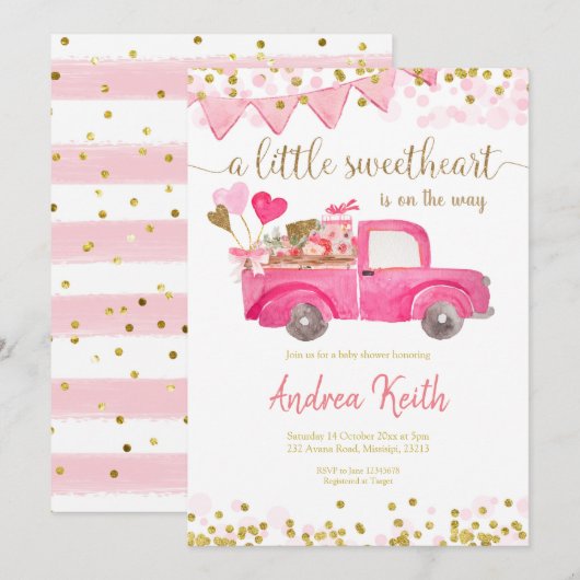 Invitation Baby shower d'amour du camion Valentine (Devant / Derrière)