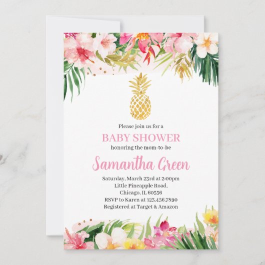 Invitation Baby shower d'ananas (Devant)