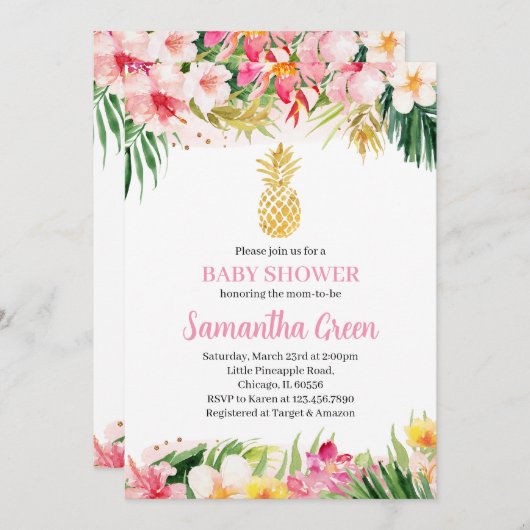 Invitation Baby shower d'ananas (Devant / Derrière)