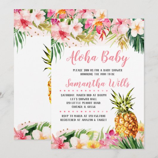 Invitation Baby shower d'ananas (Devant / Derrière)