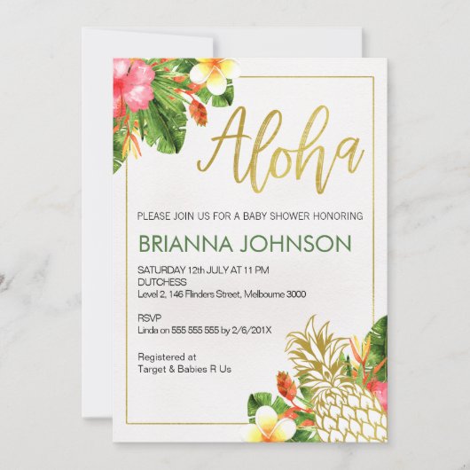 Invitation Baby shower d'ananas Aloha tropical (Devant)