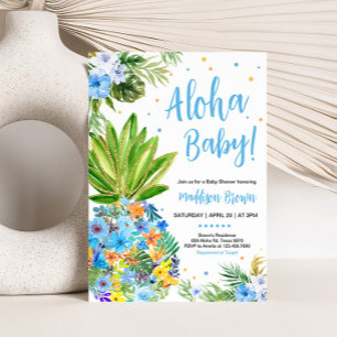 Invitation Baby shower d'ananas bleu floral