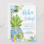 Invitation Baby shower d'ananas bleu floral (Devant)