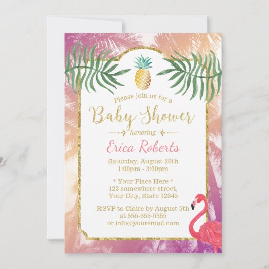 Invitation Baby shower d'ananas et de palmiers tropicaux (Devant)