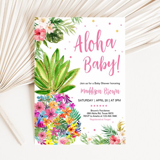 Invitation Baby shower d'ananas tropical floral