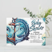 Invitation Baby shower d'Ancre aquarelle chic (Debout devant)