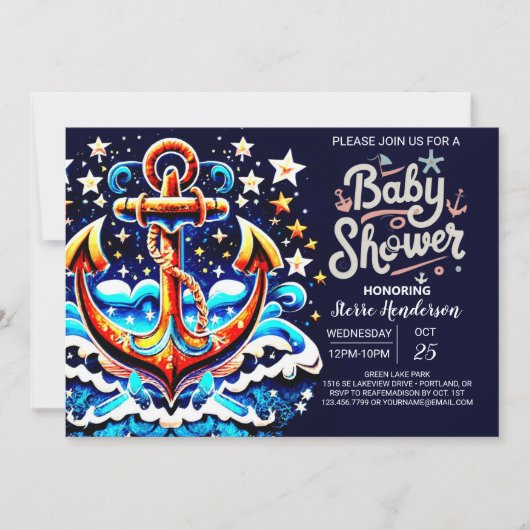 Invitation Baby shower d'Ancre bleu du garçon nautique (Devant)