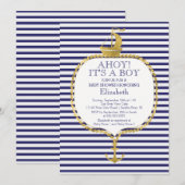 Invitation Baby shower d'Ancre d'or à bande marine moderne (Devant / Derrière)