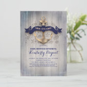 Invitation Baby shower d'Ancre d'or nautique côtier (Debout devant)
