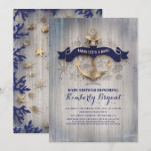 Invitation Baby shower d'Ancre d'or nautique côtier (Devant / Derrière)