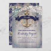 Invitation Baby shower d'Ancre dorée côtière (Devant / Derrière)