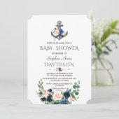 Invitation Baby shower d'Ancre floral bleu rose marine (Debout devant)