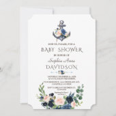 Invitation Baby shower d'Ancre floral bleu rose marine (Devant)