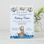 Invitation Baby shower d'Ancre nautique bleu (Debout devant)