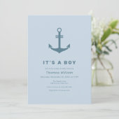 Invitation Baby shower d'Ancre Nautique Bleu Cute Simple (Debout devant)
