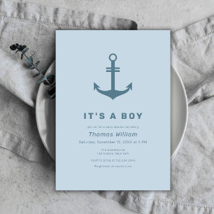 Invitation Baby shower d'Ancre Nautique Bleu Cute Simple