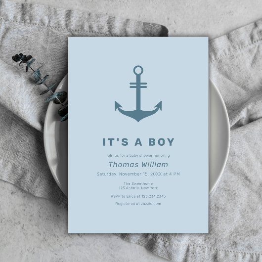 Invitation Baby shower d'Ancre Nautique Bleu Cute Simple