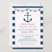 Invitation Baby shower d'Ancre nautique fille de la marine ro (Devant)