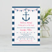 Invitation Baby shower d'Ancre nautique fille de la marine ro (Debout devant)