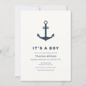 Invitation Baby shower d'Ancres nautiques élégant bleu marine (Devant)