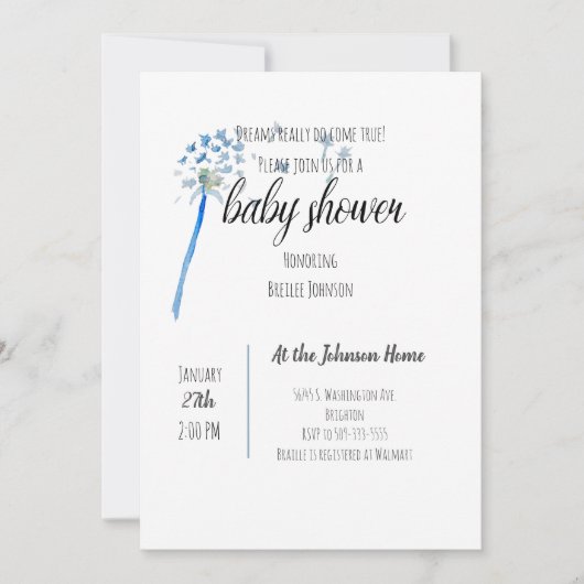 Invitation Baby shower Dandelion Watercolor (Devant)