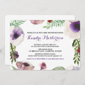 Invitation Baby shower d'anémone à l'aquarelle vio (Devant / Derrière)