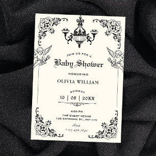 Invitation Baby shower d'anges gothiques vintage noir et blan