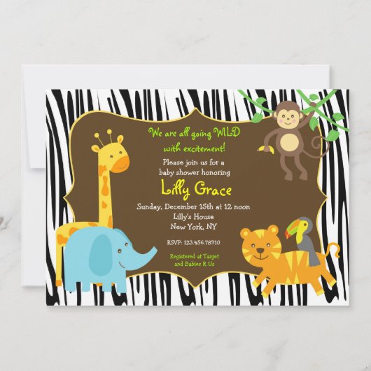 Invitation Baby shower d'animal de safari de jungle (Devant)