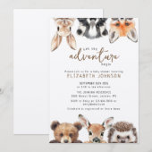 Invitation Baby shower d'animaux boisés de la forêt rustique (Devant / Derrière)